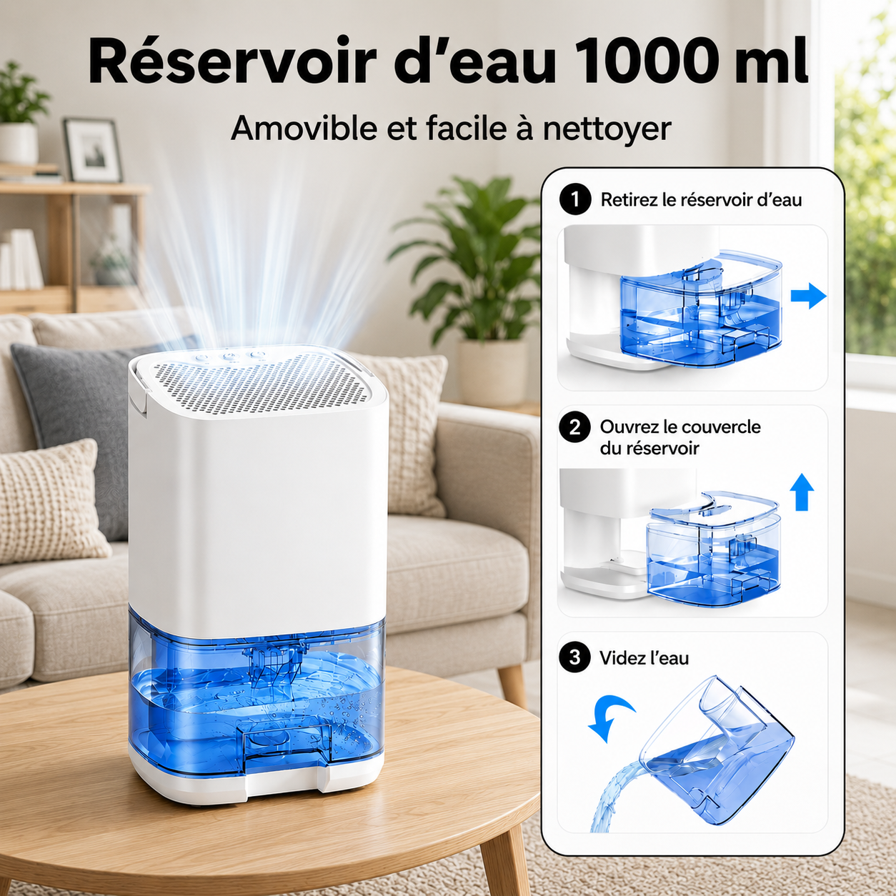 Purificateur et Déshumidificateur d'Air Portable Silencieux