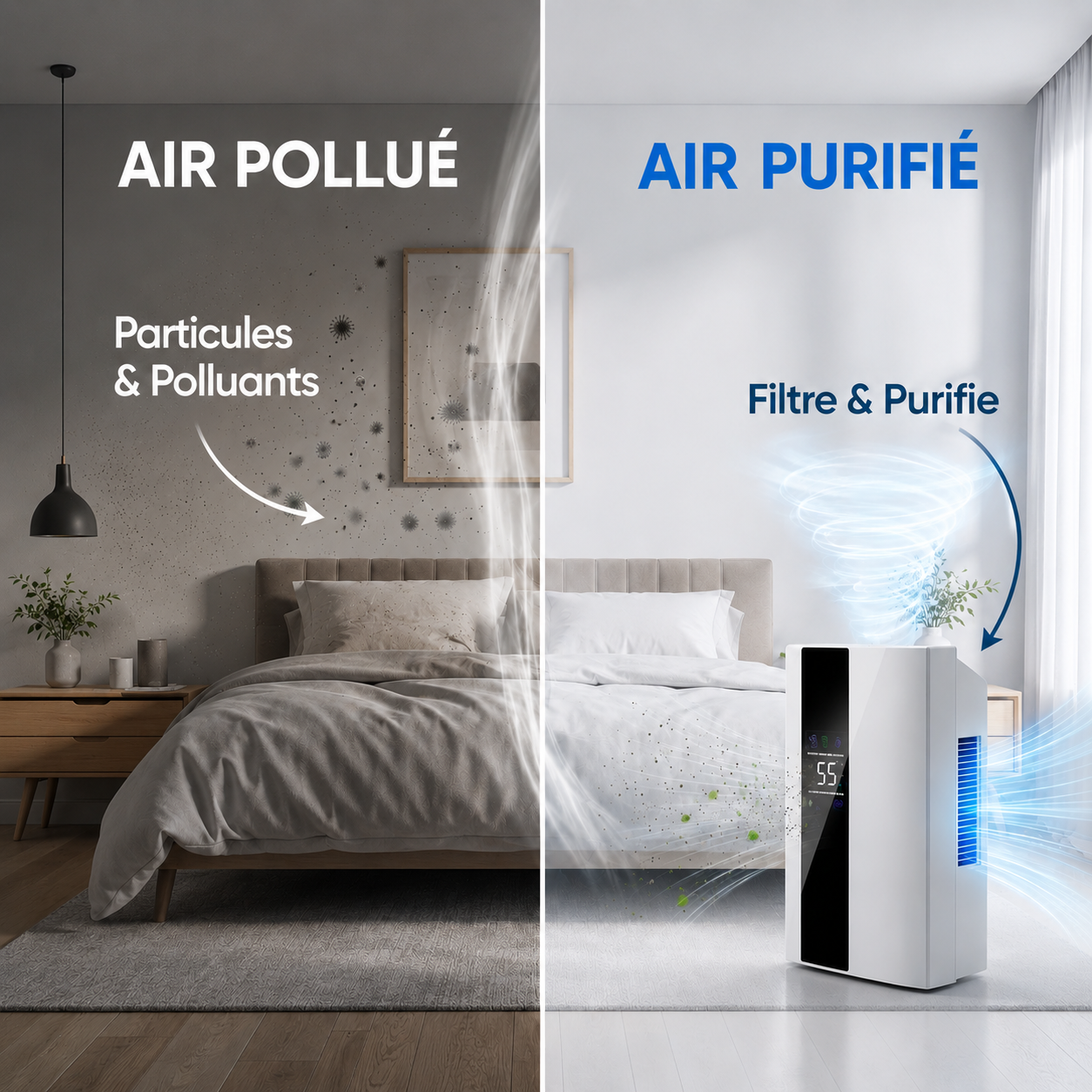 Purificateur et Déshumidificateur d'Air 2-en-1 Silencieux